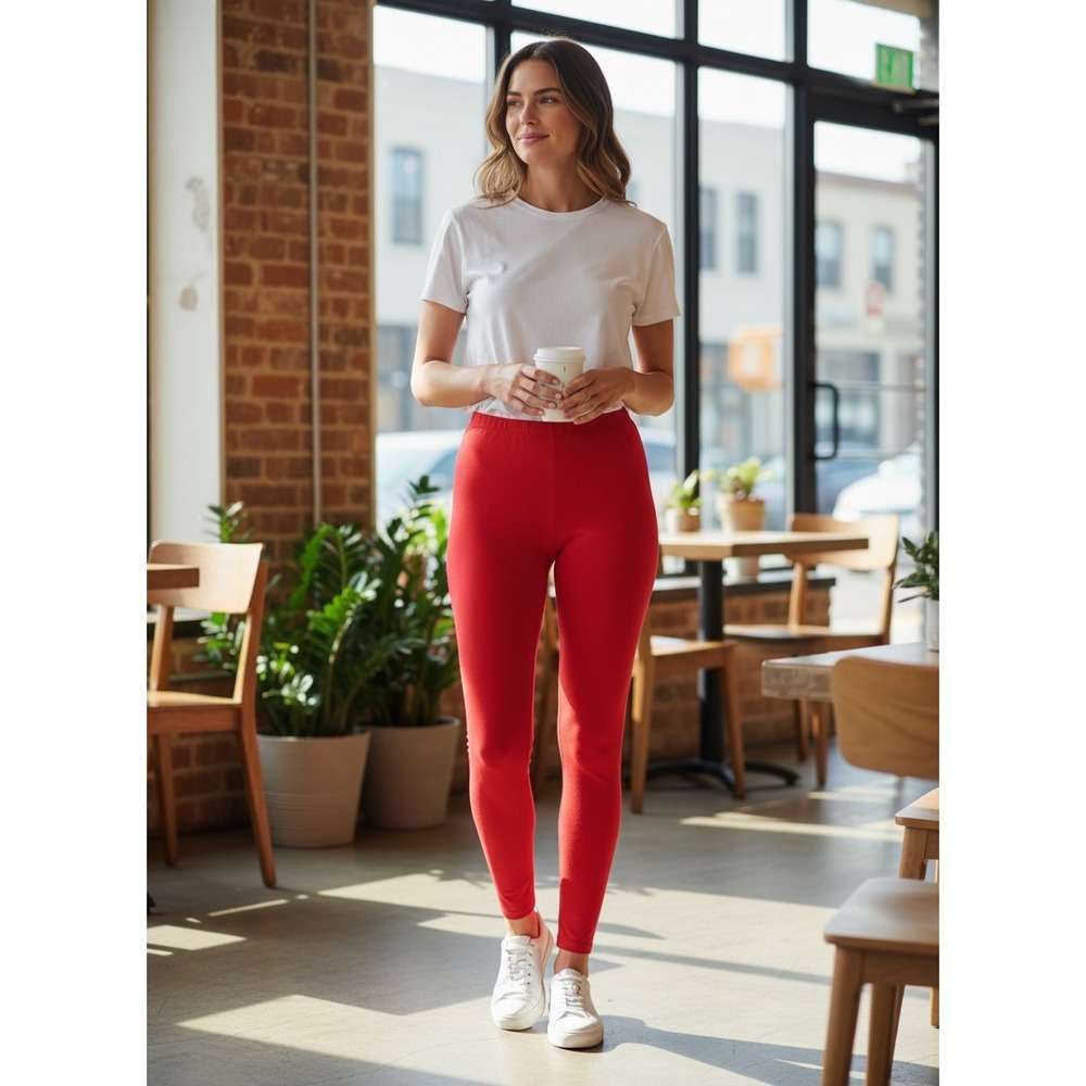 American Apparel Red Shiny Disco Leggings High Waisted Spandex Pants Womens L